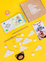 Libro de tela para bebés con sonaja/ Móvil de nubes para cuna