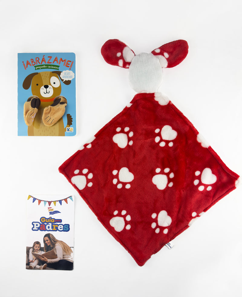 Aumenta la seguridad y el afecto en tu bebé con nuestro set "Abrázame pequeño cachorro"/Mantita de apego y libro interactivo: combina ternura y aprendizaje en un solo paquete/Ideal para padres que buscan fortalecer el vínculo afectivo a través de la lectura y el juego/Perfecto para bebés: juego de lectura y apego que encanta y tranquiliza