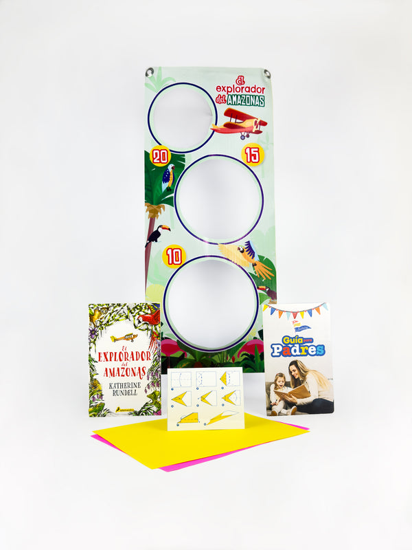 Juego de aviones de papel y libro para niños/Fomenta la lectura y el juego con esta cajita/Kit de exploración amazónica para niños